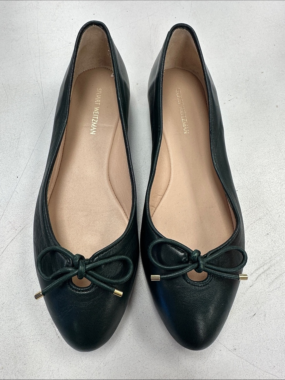 Stuart Weitzman Dark Green Leather Bow Ballet Flats women size 7 - Picture 4 of 9